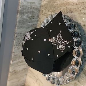 Butterfly Black Rhinestone Sparkle Hat Adjustable